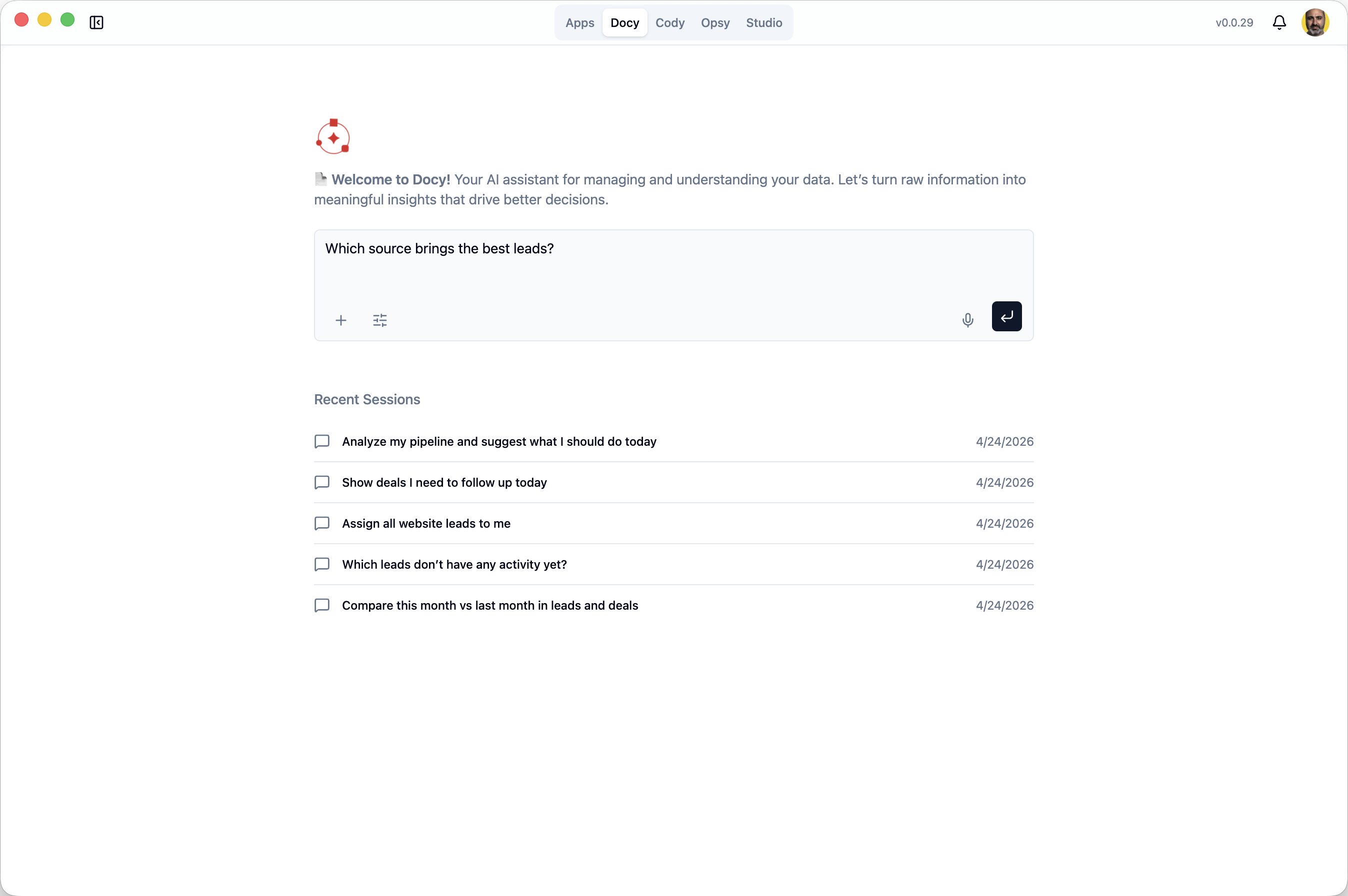 Docy welcome view inside Docyrus Desktop App